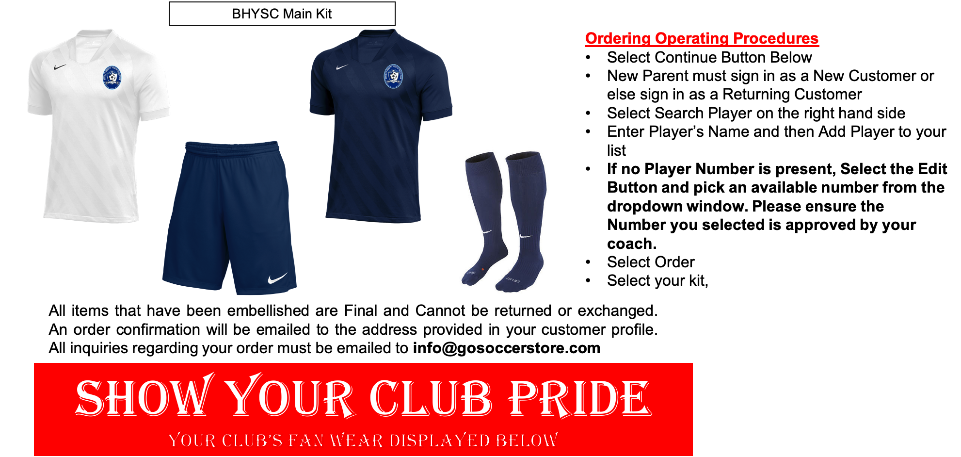 Berkeley Heights Youth Soccer Club Uniform Helper